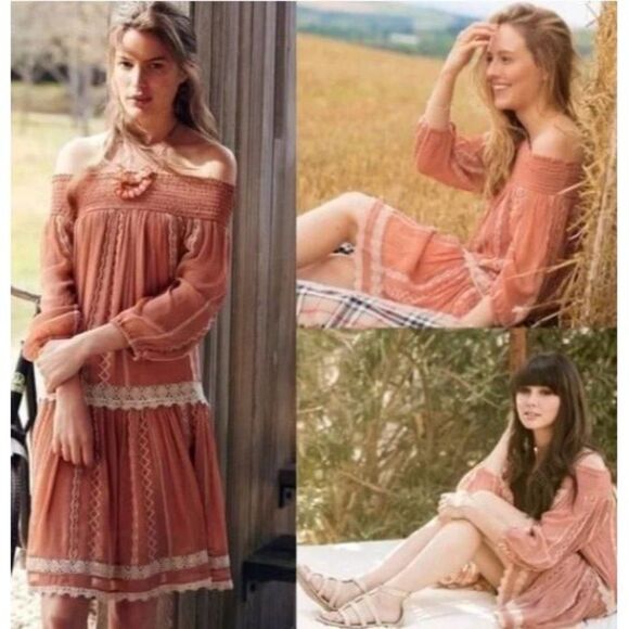 Anthropologie Dresses & Skirts - Anthroplogie Pink Dress Large Petite LP Floreat Lace Boho CottageCore NEW